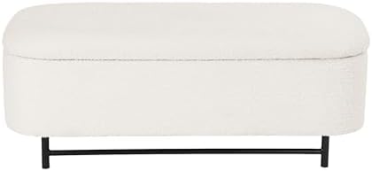 HomePop 46" Ellipse Storage Bench with Metal Legs - Cream Boucle