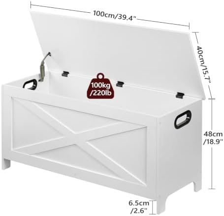 MAHANCRIS 39.4" Storage Chest with Lid, Storage Bench with Safety Hinges