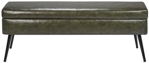 VEVOR Leather Storage Ottoman Bench, PU Leather Bench with Storage and Metal ...