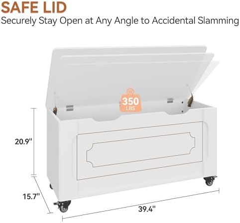 IDEALHOUSE Storage Chest, 39.4" Storage Bench Wooden Storage Trunk, White