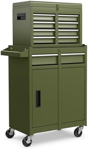 IRONMAX 2-in-1 Detachable Rolling Metal Tool Chest, 5 Drawers, Olive Green