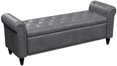 FiveWillowise 65" Bedroom Bench, End of Bed Bench with Storage, Gray