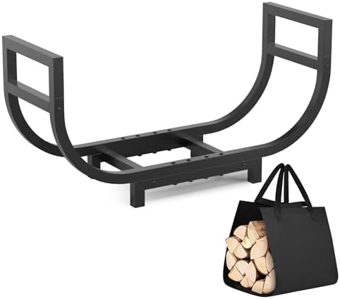 34-inch Firewood Rack Outdoor Indoor with Log Carrier Bag, Stable Log Holder ...