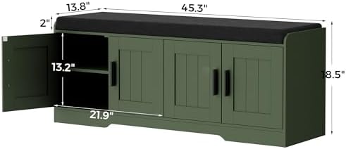 Homleke Shoe Storage Bench, 4 Doors & Thickened Padded Seat Cushion