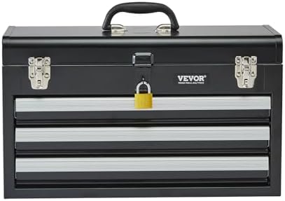 VEVOR Metal Tool Box, 20.5-inch, Portable Metal Tool Box with 3 Drawers, Smal...