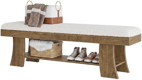 Tribesigns 59-Inch Upholstered Entryway Bench with Storage Shelf, Indoor Cush...