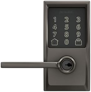 Schlage Encode Smart WiFi Lock, Lever Handle, Camelot Trim, Black Stainless