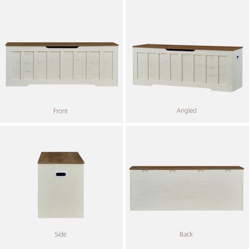 VANKILEY 51.2" Storage Chest Extra Large,Wooden Storage Bench,White+Brown