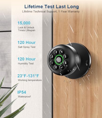 Smart Fingerprint Door Knob with Keypad, Fingerprint Door Lock, Matte Black
