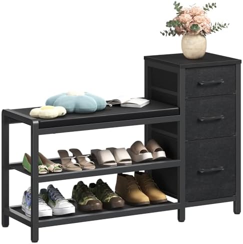 YATINEY Entryway Bench with Shoe Storage, 3-Tier Shoe Rack Bench with Wooden ...