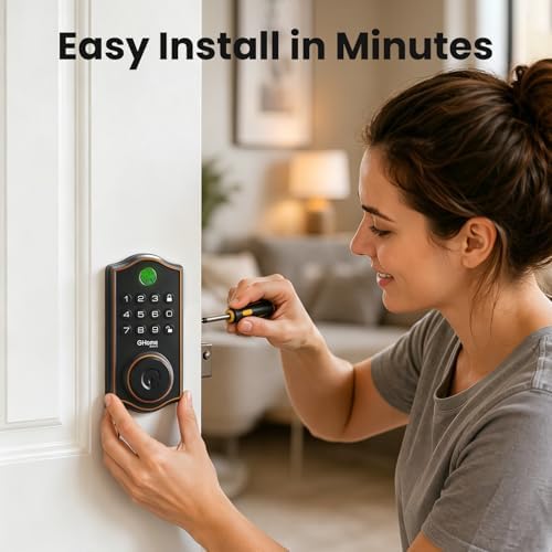 GHome Smart Fingerprint Door Lock for Front Door, 1.0s Unlock AI Self-Learnin...