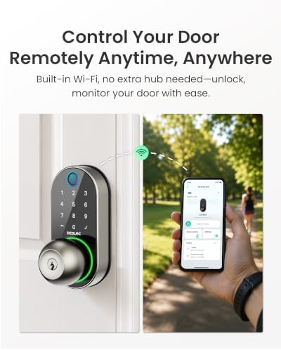DESLOC D212 Fingerprint Door Knob Lock, Built in WiFi, 8-Month Battery