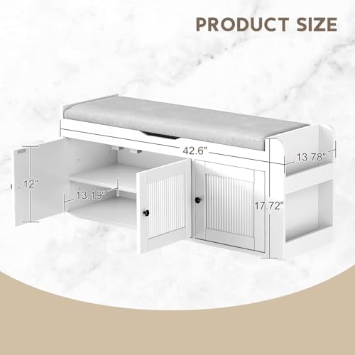 42.6" Storage Bench - Shoe Storage Bench with Side Storage Shelves and 3...