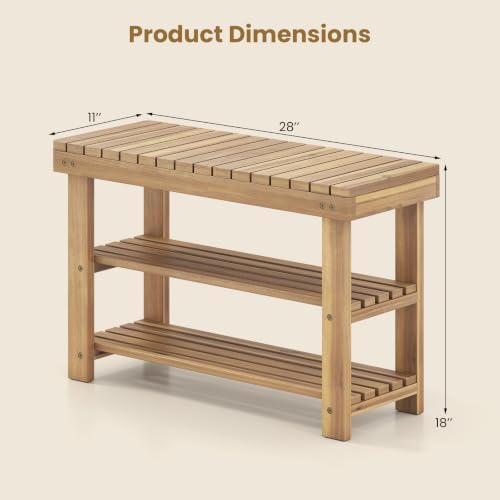 GOFLAME Wooden Shoe Rack Bench, 3-Tier Free Standing Entryway Bench Seat with...