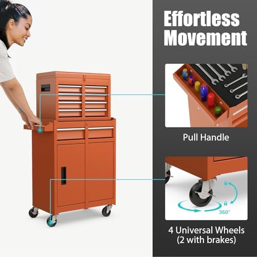 DREAMADE 5-Drawer Tool Chest Combo, Rolling Tool Cabinet w/Detachable Top Too...