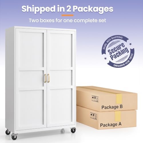 Metal Garage Storage Cabinet with Wheels, Wide & Deep Storage Cabinet wit...