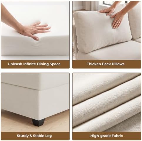 Breakfast Nook Bench with Storage, 4 Seats Modular Corner Banquette Seating