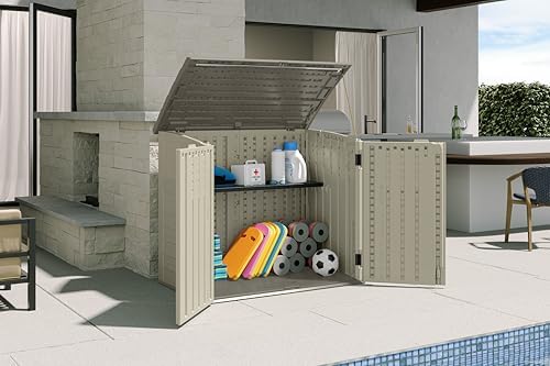 Suncast 34 Cu Ft Capacity Horizontal Outdoor Storage Shed for Garbage Cans, G...