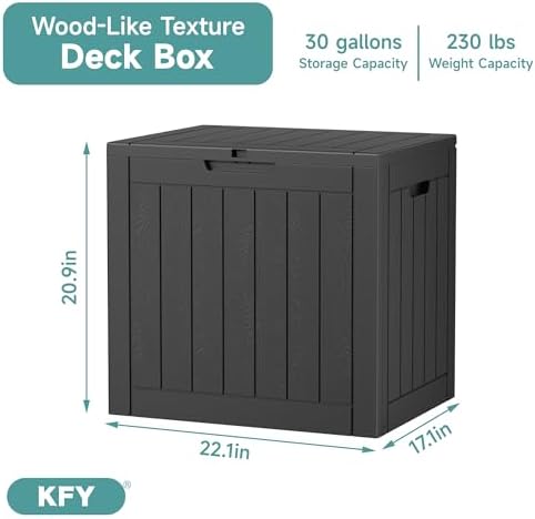 30 Gallon Waterproof Resin Deck Box, UV Resistant Outdoor Storage for Garden,...