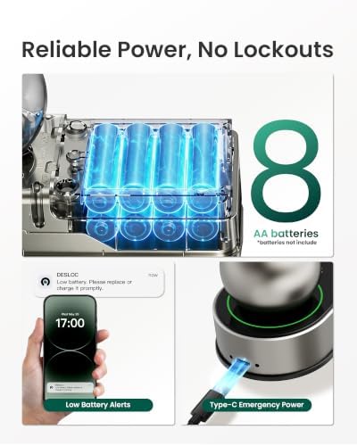 DESLOC D212 Fingerprint Door Knob Lock, Built in WiFi, 8-Month Battery