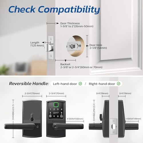 Keypad Smart Door Lock with Handle, Fingerprint Keyless Entry Digital Lock fo...
