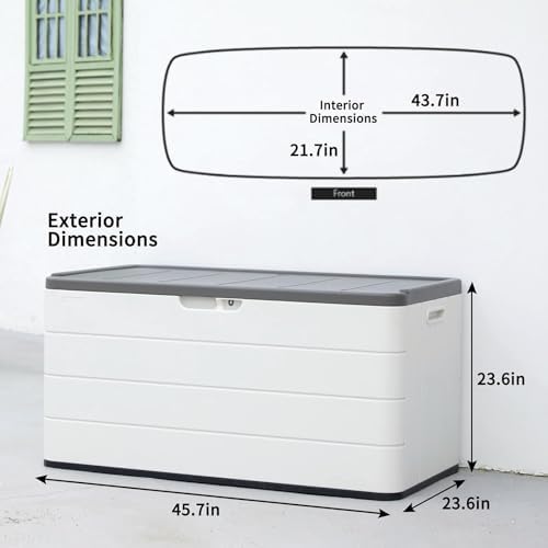 Mrosaa 110 Gallon Deck Box Waterproof,Double-Wall Resin Outdoor Storage Boxes...