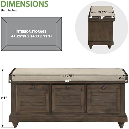 OSP Home Furnishings Dover Coastal Lift-Top Storage Bench with Shutter Face S...