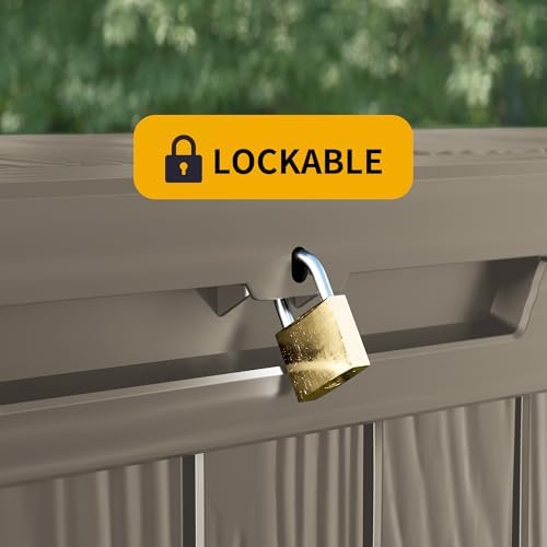 Outdoor Storage Box Waterproof, 150 Gallon Lockable Resin Deck Box Large, Pat...