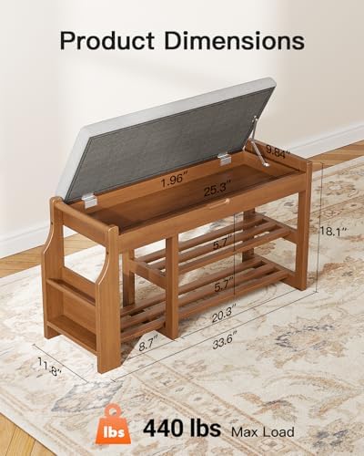 Pipishell 34" Pine Wood Shoe Bench Entryway with Soft Cushion and Storage