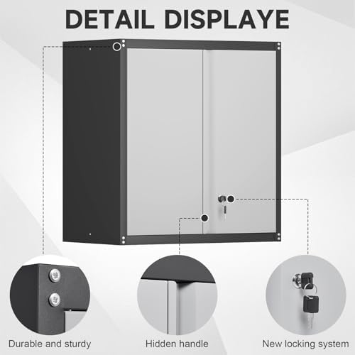 Locking Metal Wall Cabinet, 28" Metal Storage Cabinets with Doors and Sh...