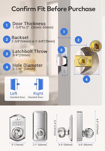 TEEHO TE003 Keypad Door Knob Lock, Keyless Entry Door Handle, Satin Nickel