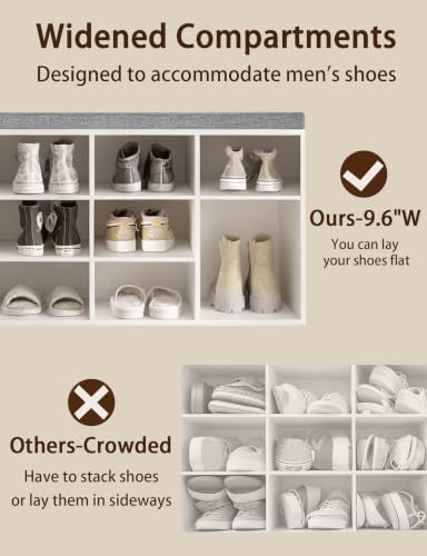 DINZI LVJ Shoe Storage Bench with Cushion, 15-Cubby Shoe Rack with Seat