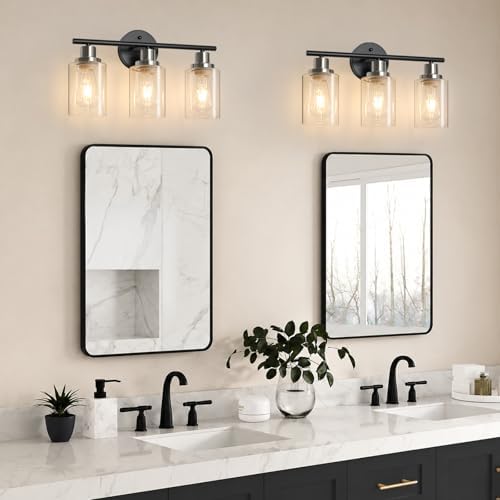 Modern Bathroom Light Fixtures, 3 Light Vanity Lights, Black and Brushed Nick...