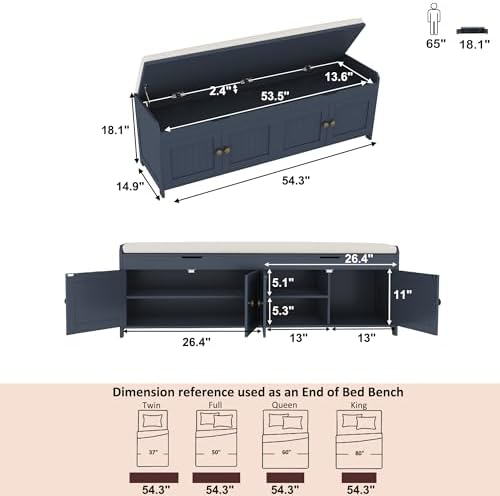 HOMEFORT 54.4" Shoe Bench with Lift Top Storage, Entryway Bench with Cus...