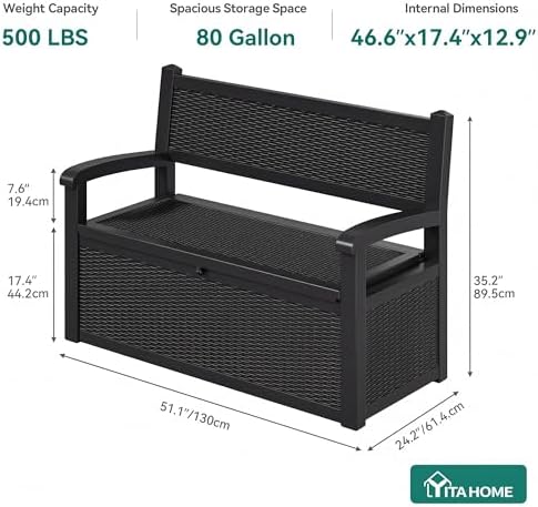 YITAHOME 80 Gallon Storage Bench Deck Box, Lockable Patio Bench with Hidden S...