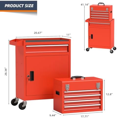 5-Drawer High Capacity Rolling Tool Chest, Removable Cabinet Storage Tool Box...