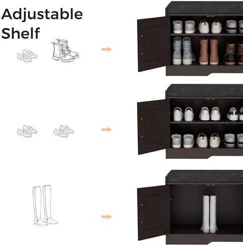 Homleke Shoe Storage Bench, 4 Doors & Thickened Padded Seat Cushion