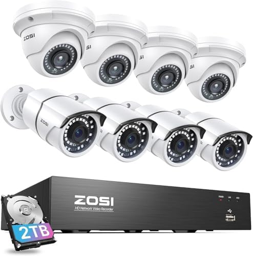 ZOSI 4K PoE Security Camera System, 8pcs 5MP Metal Cameras with 2TB HDD