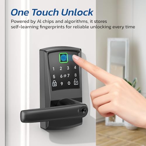 Keypad Smart Door Lock with Handle, Fingerprint Keyless Entry Digital Lock fo...