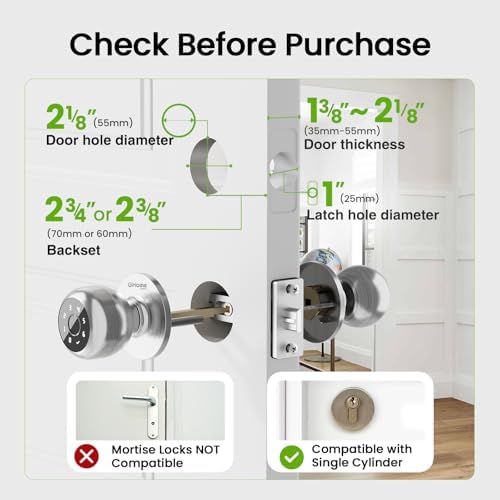 GHome Smart Fingerprint Door Lock, 4 in 1 Smart Fingerprint Door Knob with Ke...