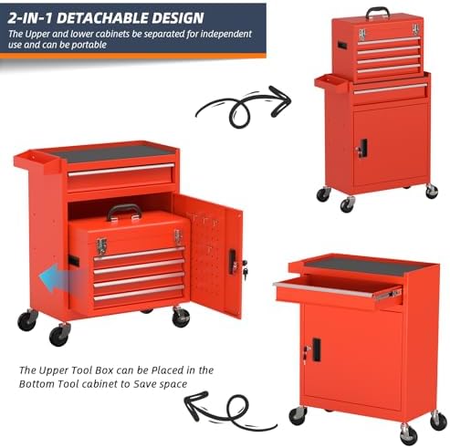 5-Drawer High Capacity Rolling Tool Chest, Removable Cabinet Storage Tool Box...
