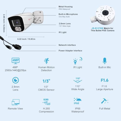 Anpviz 4MP PoE Security IP Bullet Camera with Microphone/Audio Outdoor