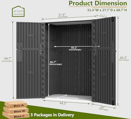 ZZM 57 Cu.ft Outdoor Storage Shed with Floor HDPE Double-Wall Resin Sheds Out...