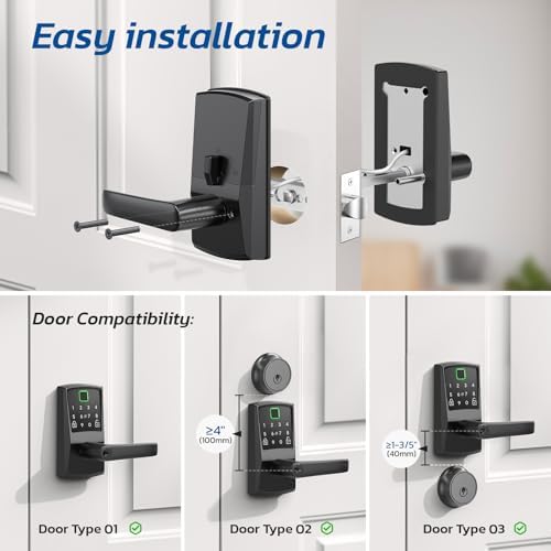 Keypad Smart Door Lock with Handle, Fingerprint Keyless Entry Digital Lock fo...