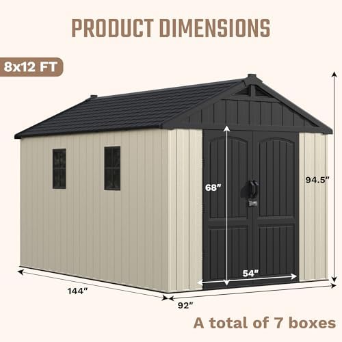 Devoko 8 x 12 FT Resin Outdoor Storage Shed with Floor, Large Plastic Sheds