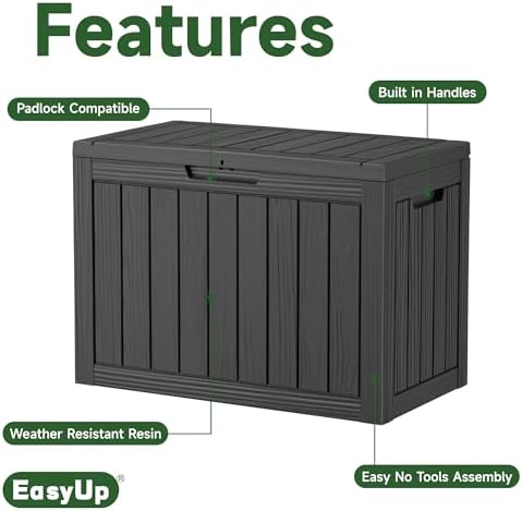 EasyUp 45 Gal Waterproof Outdoor Storage Box UV Resistant Deck Box