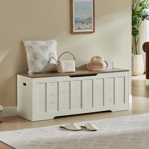 VANKILEY 51.2" Storage Chest Extra Large,Wooden Storage Bench,White+Brown