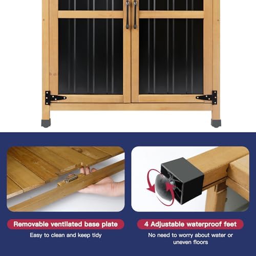 Wood & Metal Outdoor Storage Cabinet with Waterproof Roof, Garden Tool Sh...