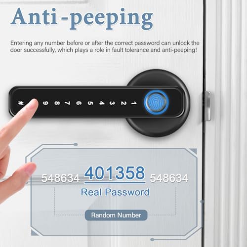 Fingerprint Door Lock, Touchscreen Keypad Lock with Handle, Smart Door Knob