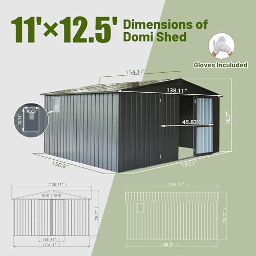 Domi Outdoor Storage Shed 11'x12.5', Metal Sheds Storage House with L...